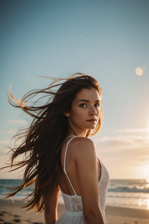 Nordic women,A strong wind is blowing,Beach Long Hair,Cool look,38 years old,Gaze to the left,film shooting,Cloudy,one piece,Black Hair,A few freckles,snow,Flying Hair,Big messy hair,Surrealism,depth of field,Cold wind,Hair in face,lens flare, f/1.2, 85mm, Canon, uhd, retina,Morning Glow,ass pov, Soft Flare, f/1.4, 85mm, canon,Flare,Summer Morning,