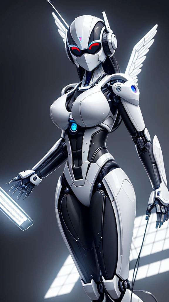 a black and white photo of a robot, by Craig Mullins, intricate body, cell automata, beautiful digital unreal engine 5 , futuristic robot angel, glados, morphosis, vitruvian mecha, perfect android girl, houdini algorithm generative art, neural, 32k, UHD, cinematic chromatic, cinematic lighting, global illumination, chromatic light, photorealistic, ultra detailed, iluminación onírica, 85 mm, dramatic, low-key lighting on a mysterious, photorealistic , ultra photoreal , ultra detailed, intricate details. 