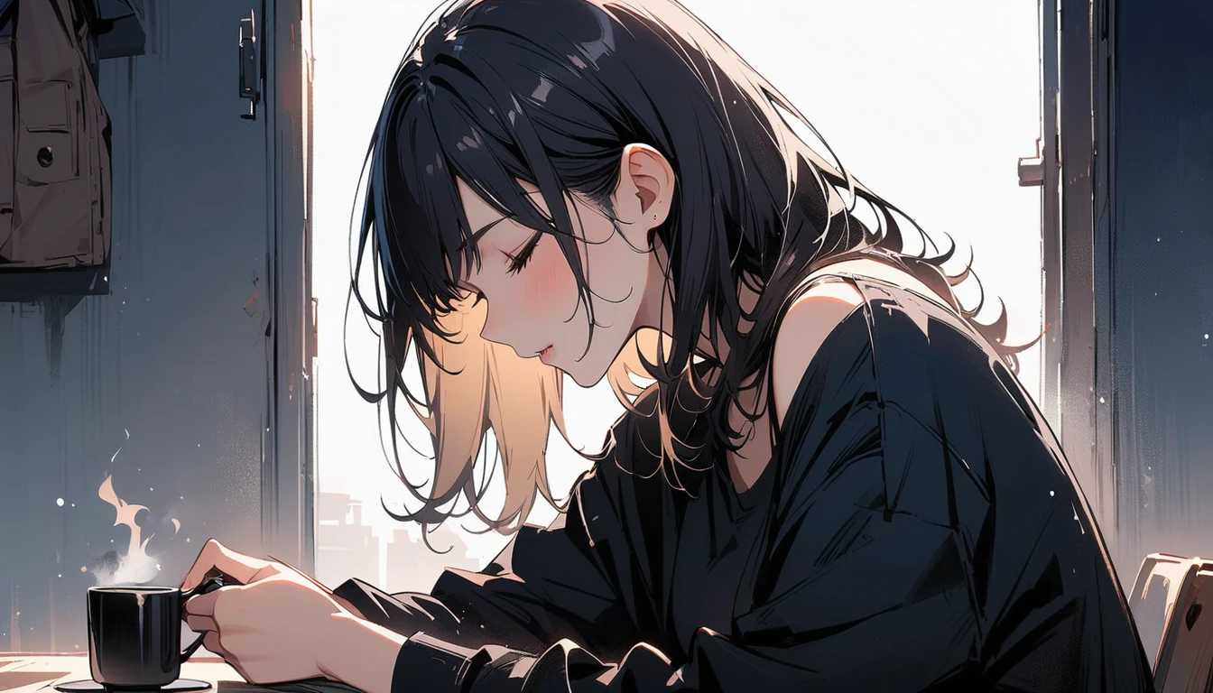 (masterpiece, Highest quality:1.2), 1 Girl, alone,Have a coffee
