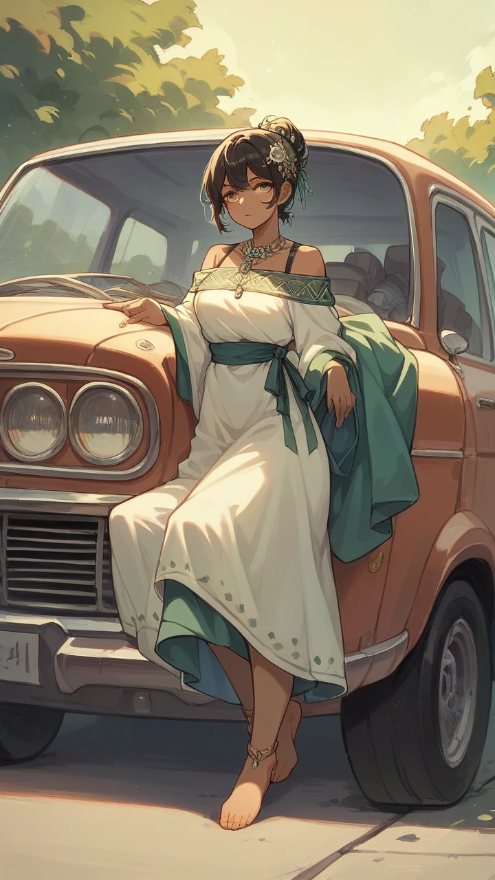 Indian girl clothes Indian traditional dress eyes colour black, height 5.6 feet, background sit the vehicle, vehicle are Rolls-Royce Black 