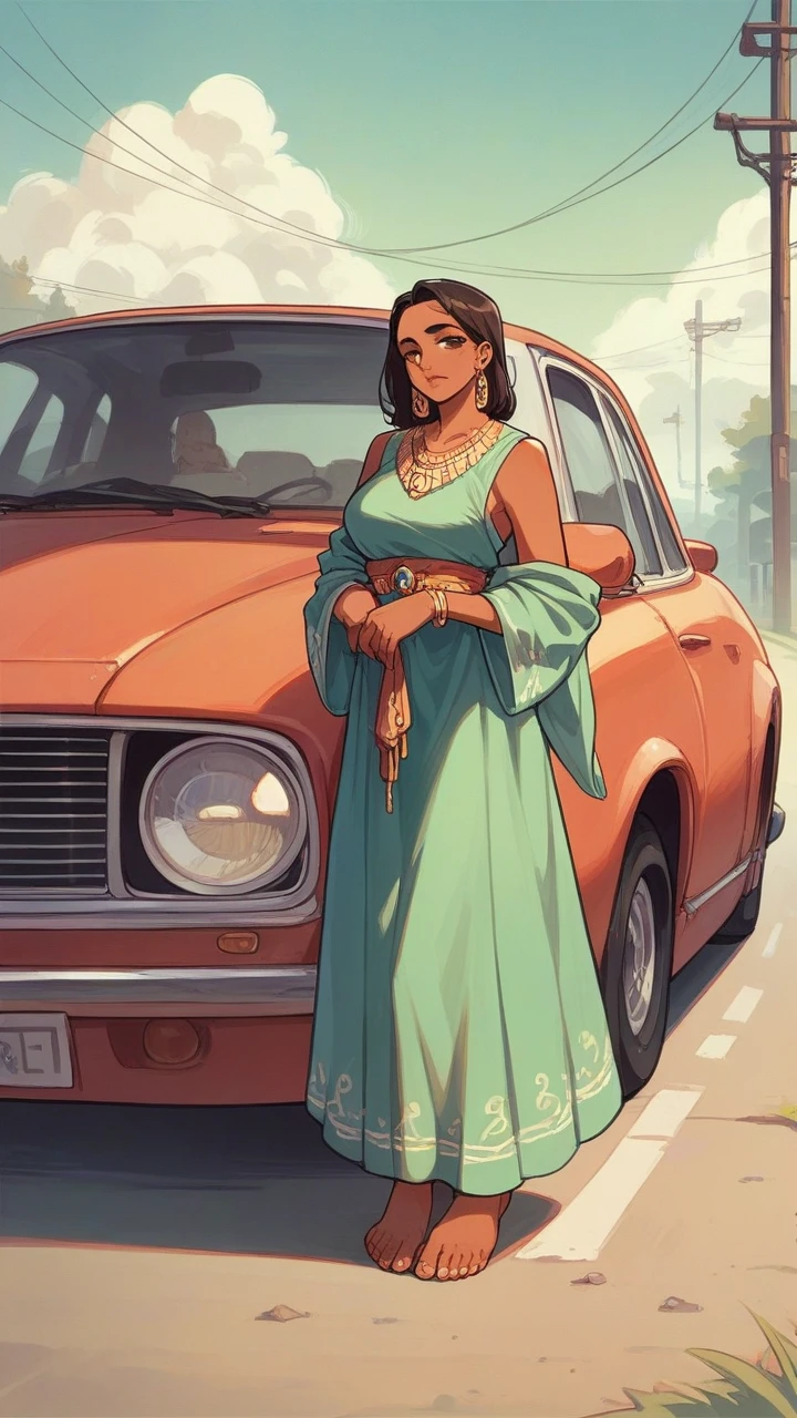 Indian girl clothes Indian traditional dress eyes colour black, height 5.6 feet, background sit the vehicle, vehicle are Rolls-Royce Black