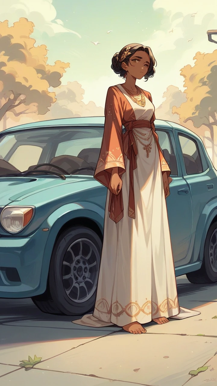 Indian girl clothes Indian traditional dress eyes colour black, height 5.6 feet, background sit the vehicle, vehicle are Rolls-Royce Black