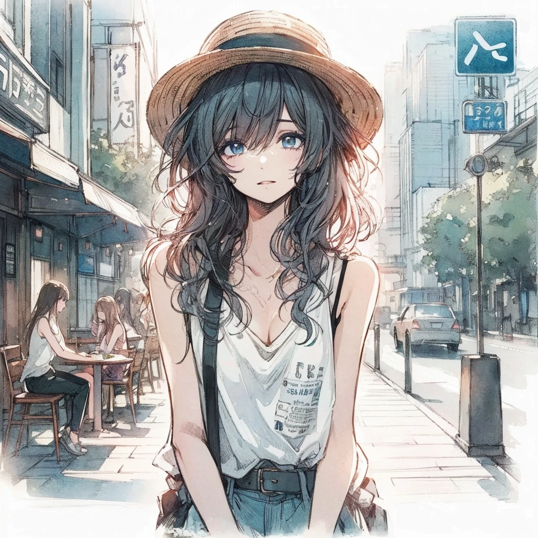 Official art using high-quality hand-drawn watercolor sketch techniques. (best quality,4k,8k,highres,masterpiece:1.2),ultra-detailed,beautiful detailed eyes,A girl with beautiful eyes, everyone, beautiful anime girl, cute anime girl, smooth anime art, anime style, elegant colors, soft lighting, delicate beautiful wet eyes, very coquettish, (beautiful large breast:1.2), (correct hands:1.2),