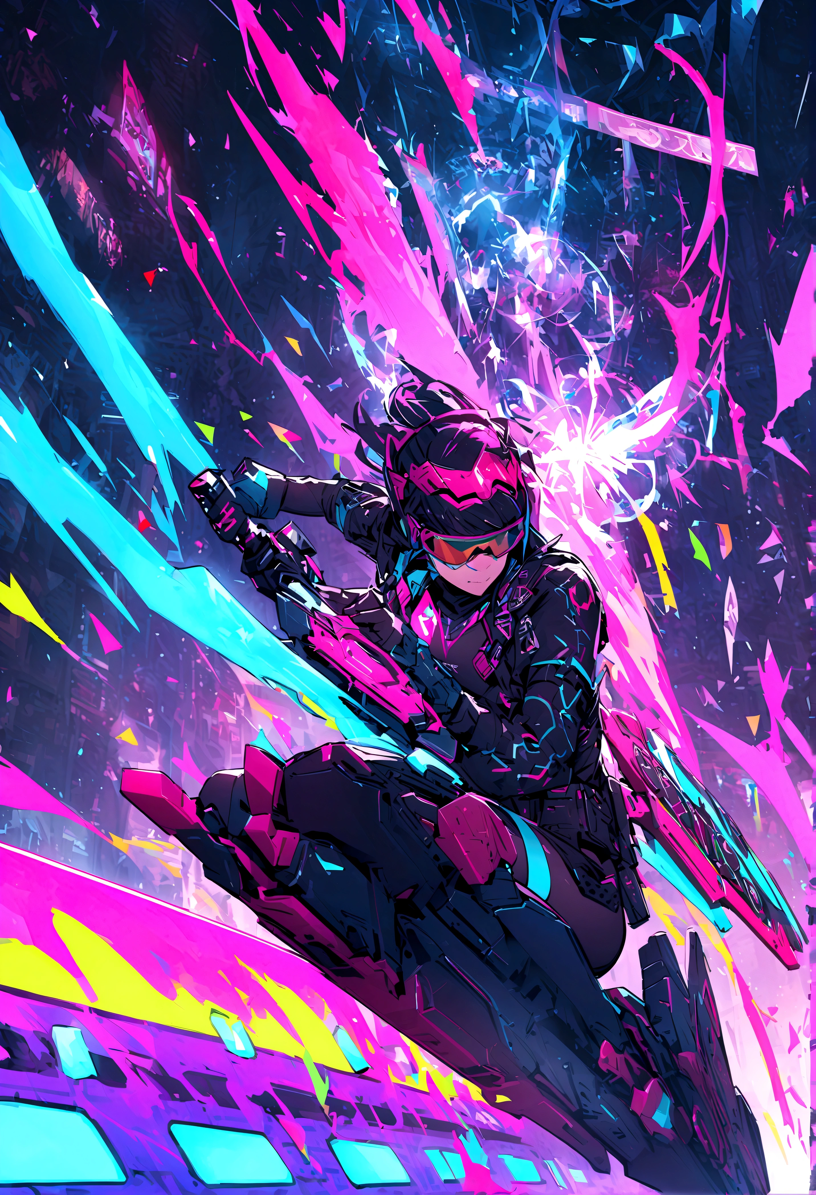 Highest quality、Detailed Images、Virtual world、cyber punk、VRMMO、VR Goggles RPG、Fantasy World、「Status bar、Physical Strength、magic、Offensive power、Defense、魔法Offensive power、魔法Defense、Agility、Intelligence、Lucky」Colorful parameters are displayed、Mr.々Profession、