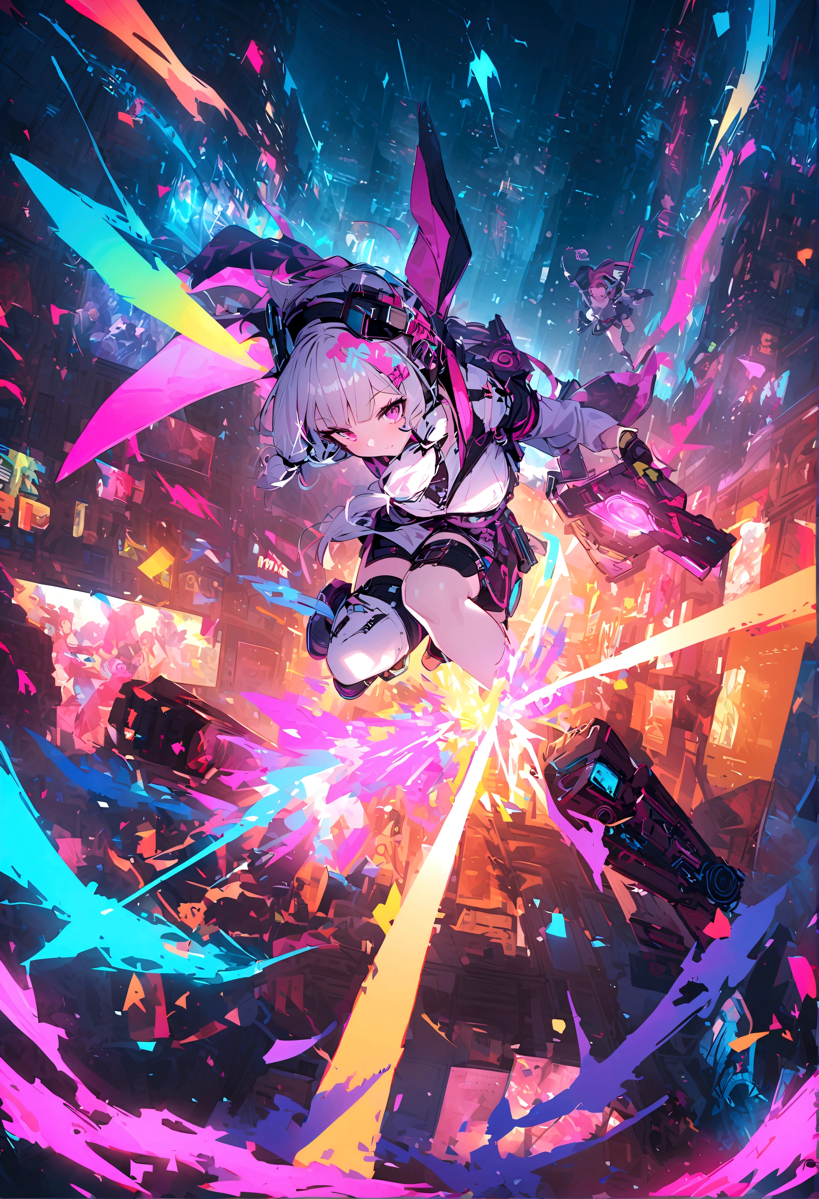 Highest quality、Detailed Images、Virtual world、cyber punk、VRMMO、VR Goggles RPG、Fantasy World、「Status bar、Physical Strength、magic、Offensive power、Defense、魔法Offensive power、魔法Defense、Agility、Intelligence、Lucky」Colorful parameters are displayed、Mr.々Profession、