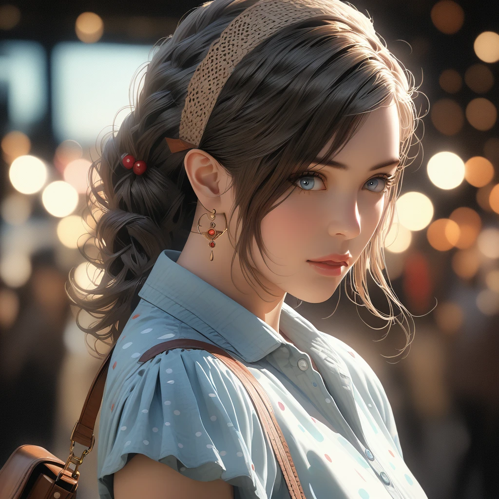  (best quality,4k,8k,highres,masterpiece:1.2),ultra-detailed,(realistic,photorealistic,photo-realistic:1.37),HDR,UHD,studio lighting,ultra-fine painting,sharp focus,physically-based rendering,extreme detail description,professional,vivid colors,bokeh,  a woman from the 1950s wearing a vintage polka-dot dress, white cardigan, saddle shoes, headband, retro handbag,  beautiful detailed eyes,beautiful detailed lips,extremely detailed eyes and face,longeyelashes,  1950s fashion photography style, vintage setting,  