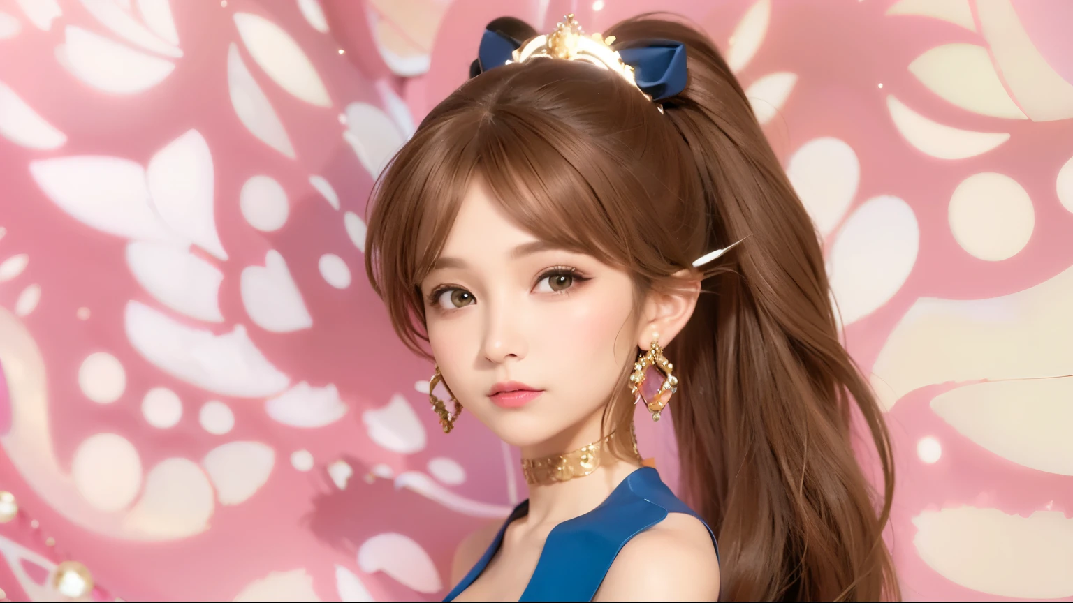 Basically, keep the existing image, Masterpiece, 8K images, Subtle details, Shiny brown hair, Beautiful face like a goddess, Delicate eyes, (Big Breasts), Accentuating body lines, Bust Sharp Hocus, No underwear, Bust protrusion, Natural Lighting, White background,