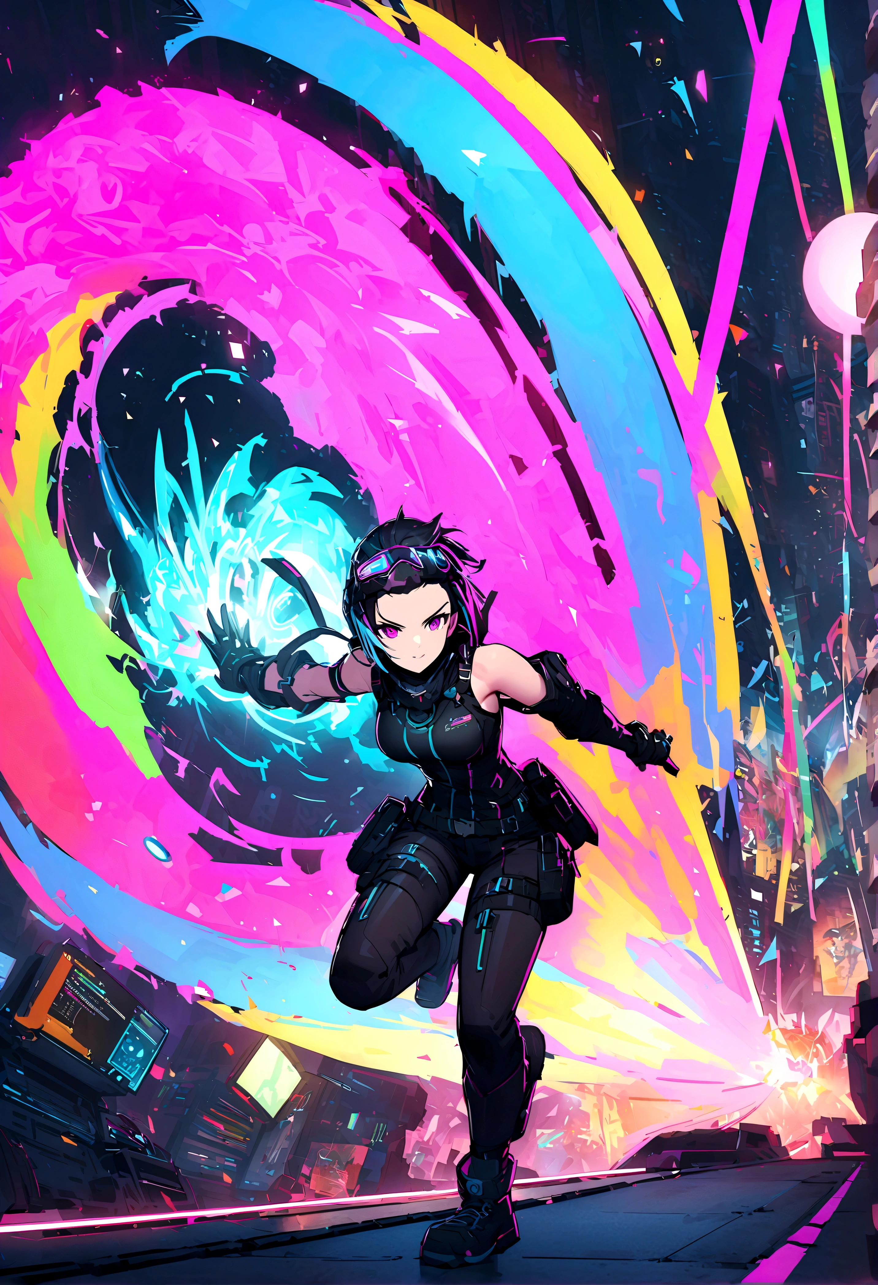 Highest quality、Detailed Images、Virtual world、cyber punk、VRMMO、RPG、Fantasy World、「Status bar、Physical Strength、magic、Offensive power、Defense、魔法Offensive power、魔法Defense、Agility、Intelligence、Lucky」Colorful parameters are displayed、Mr.々Profession、