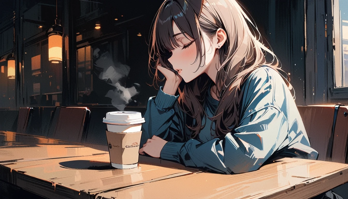 (masterpiece, Highest quality:1.2), 1 Girl, alone,Have a coffee