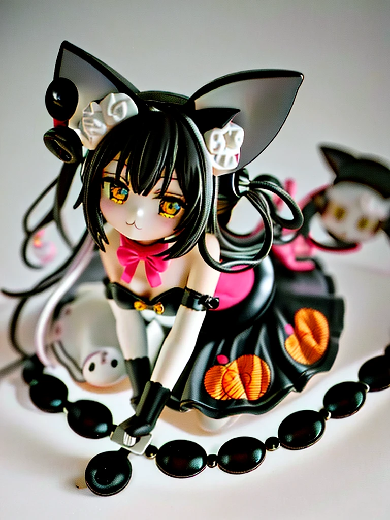 Close-up of a toy with cat ears, Vinyl Toy Figures, Spoon Pear Slim Loli Figure, nekomimi, sofubi, Detailed Images, Cute fluffy stuffed bunny girl, Stop Motion Vinyl Figures, mika kurai demon, Creepy and cute, strange, Ultra realistic sweet bunny girl, gary baseman, Empty, bloody, black eye sockets