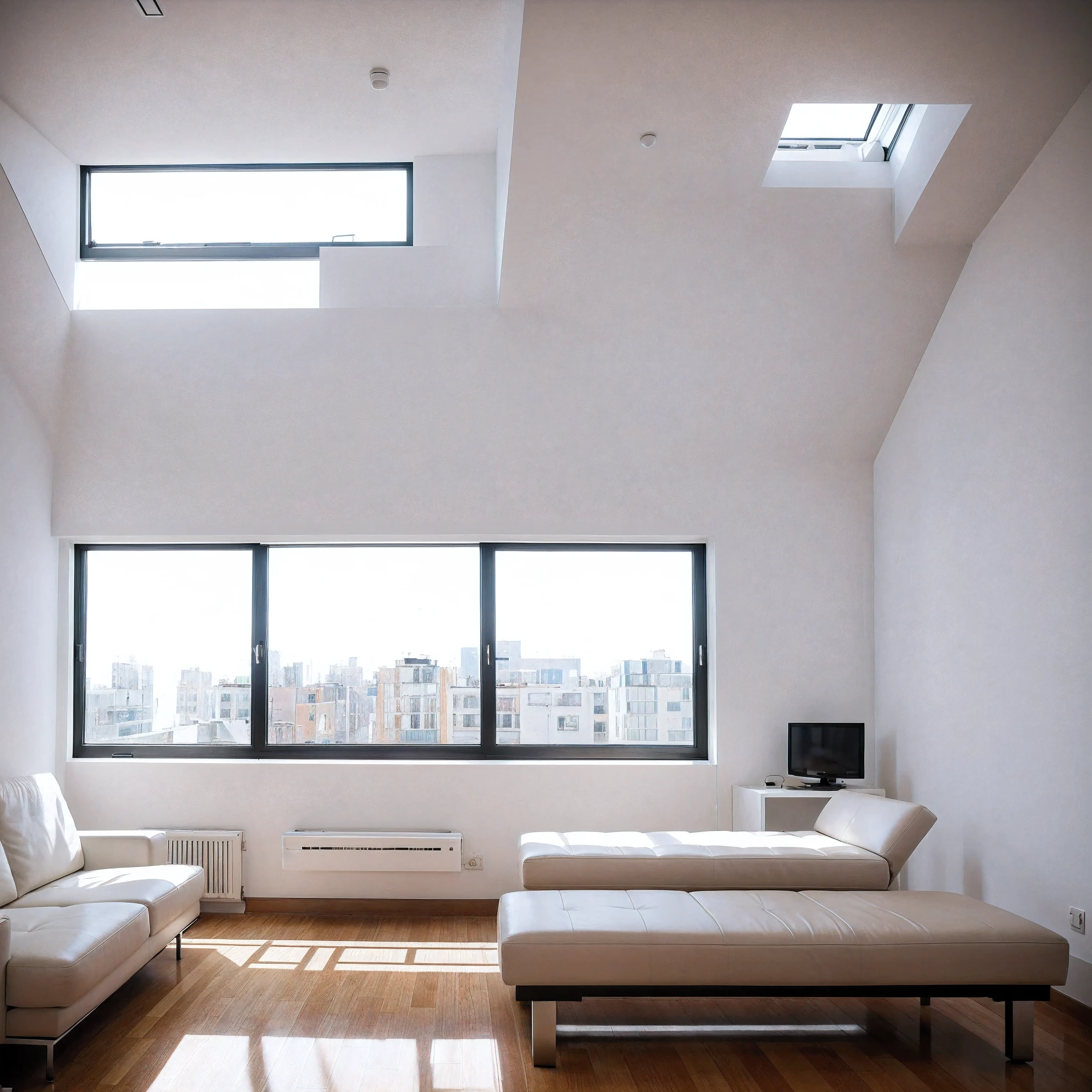 Highest quality,masterpiece,interior design,unmanned,Modern Style,living room,window,Daytime,sunlight、studio、Apartment、The walls are white、There is nothing in the room