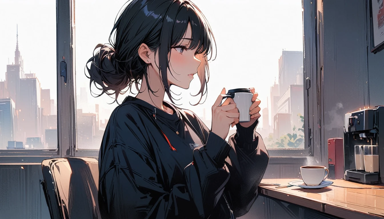 (masterpiece, Highest quality:1.2), 1 Girl, alone,Have a coffee
