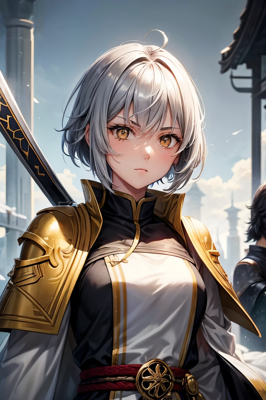 gray short hair，Golden Eyes，Imperial sister，Swordsman