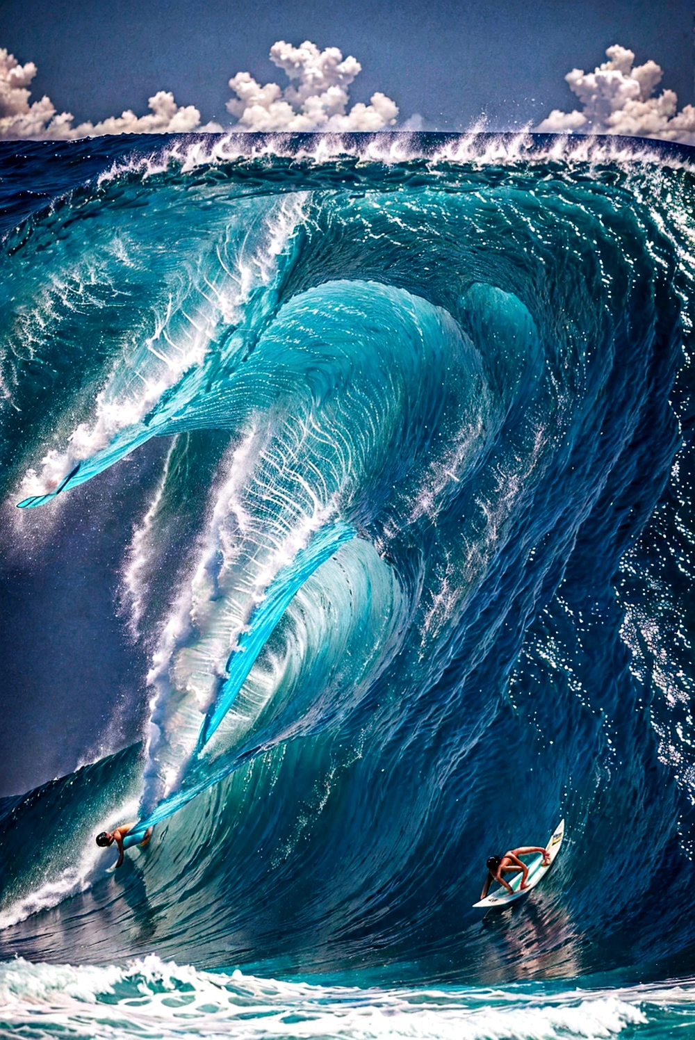 Medium shot,多人surf, 站在surf板上, surf摄影, Turquoise Ocean, dream wave aesthetic, turquoise water,旁边有Beach, ((wave, Amazing wallpapers, Stunning visuals, Ocean Tide, wave, wave, Blue water, swim in the sea, clear blue water,surf,Summer style,Beach