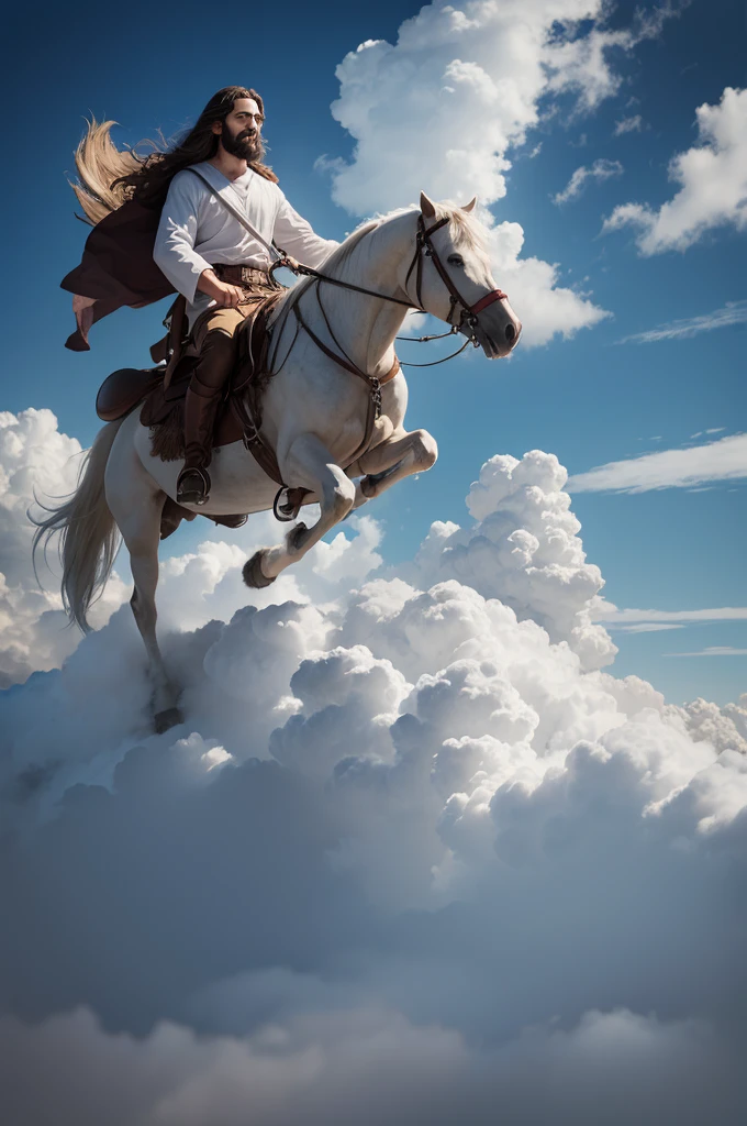 Jesus returning in the clouds on his horse