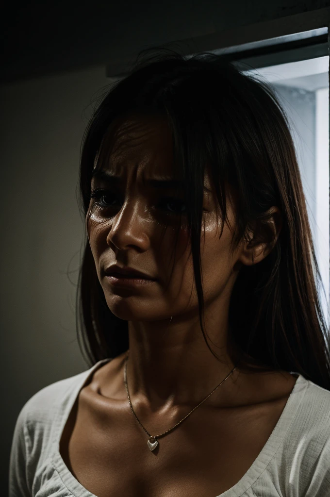 Generate a image of women crying in the corner of the dark room.