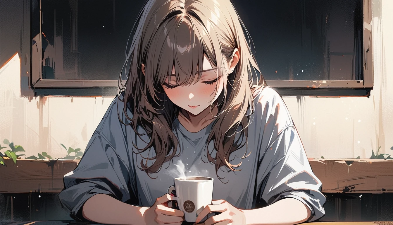 (masterpiece, Highest quality:1.2), 1 Girl, alone,Have a coffee