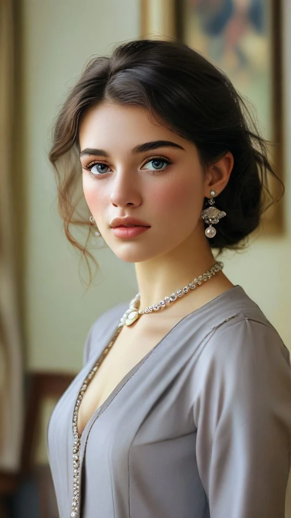 The photo faithfully depicts an intelligent young pretty woman