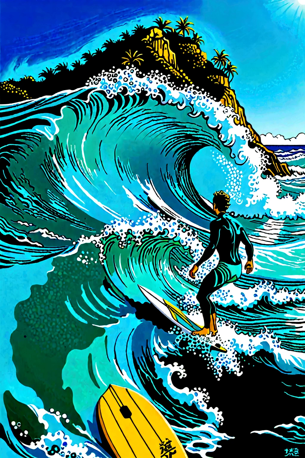 Medium shot,Multiplayer,surf, 站在surf板上, surf摄影, Turquoise Ocean, dream wave aesthetic, turquoise water,旁边有Beach, ((wave, Amazing wallpapers, Stunning visuals, Ocean Tide, wave, wave, Blue water, swim in the sea, clear blue water,surf,Summer style,Beach