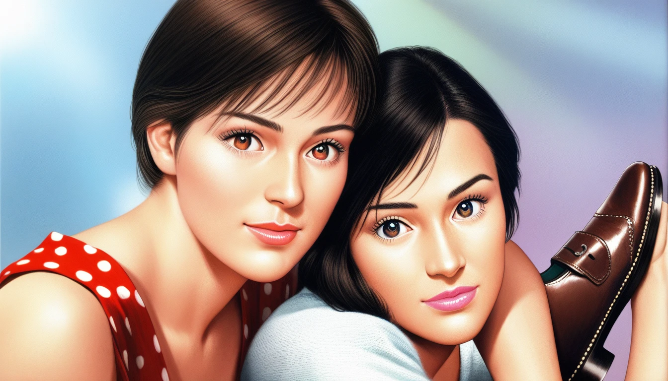 (best quality,4k,8k,highres,masterpiece:1.2),ultra-detailed,(realistic,photorealistic,photo-realistic:1.37),HDR,UHD,studio lighting,ultra-fine painting,sharp focus,physically-based rendering,extreme detail description,professional,vivid colors,bokeh, a woman from the 1950s wearing a vintage polka-dot dress, white cardigan, saddle shoes, headband, retro handbag, beautiful detailed eyes,beautiful detailed lips,extremely detailed eyes and face,longeyelashes, 1950s fashion photography style, vintage setting,