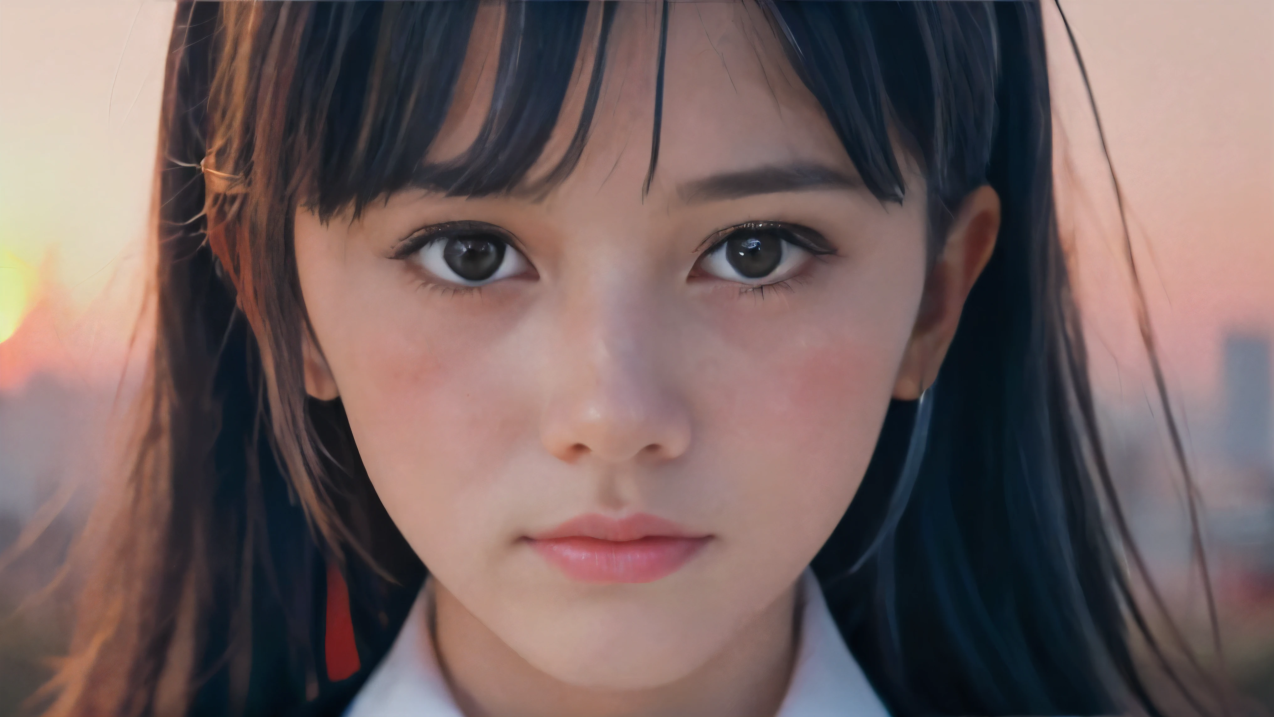 (Close up face shot of one slender small breasts two side up black medium hair bangs girl crying  with tears on her face in long sleeves black school uniform:1.5)、(One girl is turn around at sunset red sky with her face is reflected sunset light and her hair is blowing in long sleeves black school uniform:1.5)、(Beautiful red sunset sky at skyscraper city landscape:1.5)、(8k ultra detailed master piece:1.5)、(perfect anatomy:1.5)、(Photorealistic stick:1.5)、(Raw photo:1.3)、(highest quality:1.5)、(High resolution:1.3)、(Delicate and beautiful perfect face:1.3)、(Delicate and beautiful eye air skin:1.3)、(Real Human Skin:1.3)、((thin legs))