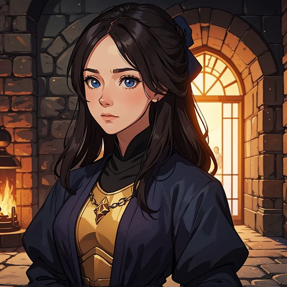 a portrait of a random woman, an NPC for a medieval RPG wearing medieval costumes in a medieval art RPG art, a rough detail art