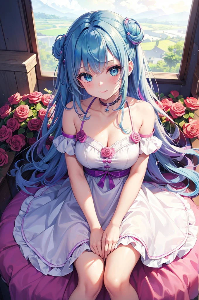 ((Highest quality, Tabletop)), ((Style - Swirl Magic):0.75)
One Girl,(((masterpiece)))、((超detailedな、Highest quality、High resolution、Cinema Lighting))、whole body、From above、whole bodyショット (1 girl)(Rainbow Hair、Colorful Hair、Half Green、Half purple hair:1.2)(Both sides up)(Grey Eyes)、eye shadow、eyeliner、Glowing Eyes、Hyper Detail Eye、Complex eyes、Beautiful Eyes、((Sparkling blue eyes))18-year-old girl、A seductive smile、detailed, Crimson Light, detailed background, Pink rose field, White sundress, Scary Clouds, Light Particles, sitting on roses,((Unusual hairstyle)),Unbelievable hairstyle