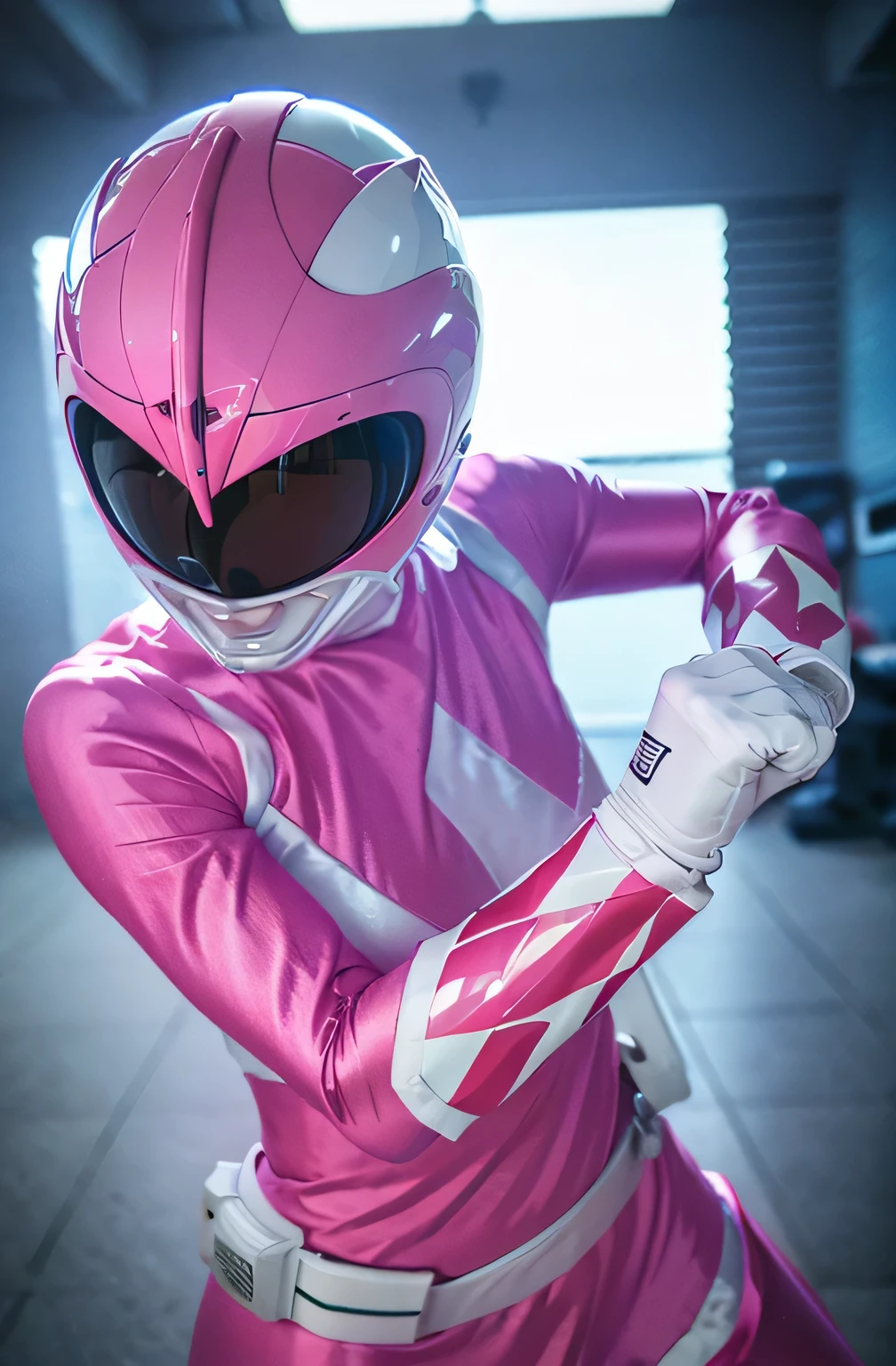 (best image quality:1.2), (super high resolution:1.2), (fidelity:1.4), f/2.8, 135mm, Nikon, masterpiece, anatomically correct, high details, best quality, HD, 4K, 8k, with pink ranger helmet on