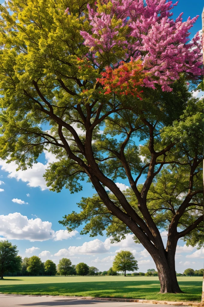 Colorful background and a tree in half