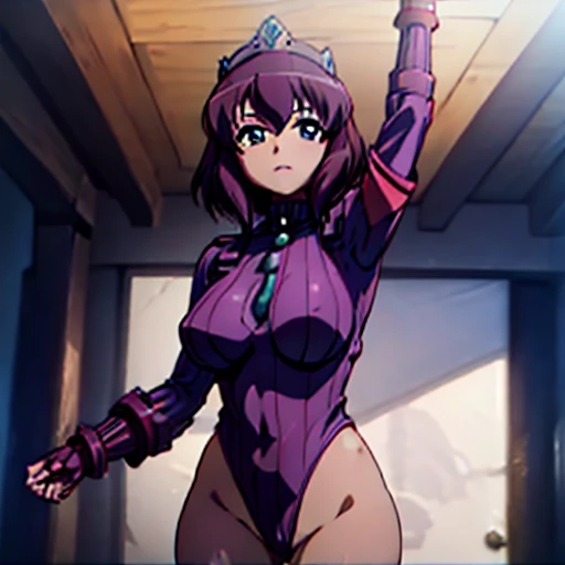 Have, tie, gloves, ribbed bodysuit, Expressionless, 虚ろなeye, View your viewers, corruption, Mind control, Female Fighter, whole body, Hypnosisにかかった, Unfortunate trance, whole body, follow, 完璧な女性of体, Hypnosis, Hypno Lola, 虚ろなeye, Mind control装置, Pauses, Obedient_Pause, slave, Are standing straight, Are standing, Are standing at attention, Combat Stance, Extend your right arm from your shoulder、Stretch your hands out into the air, (((Pixel Perfect, Perfect in every detail))), alone, 1人of女of子, hair飾り, Henrietta, Henrietta, ゼロof使い魔, 17_Year_old_女of子, purple_hair, green_eye, Large Breasts, Huge breasts, Henrietta_of_Tristain, Crown, tiara