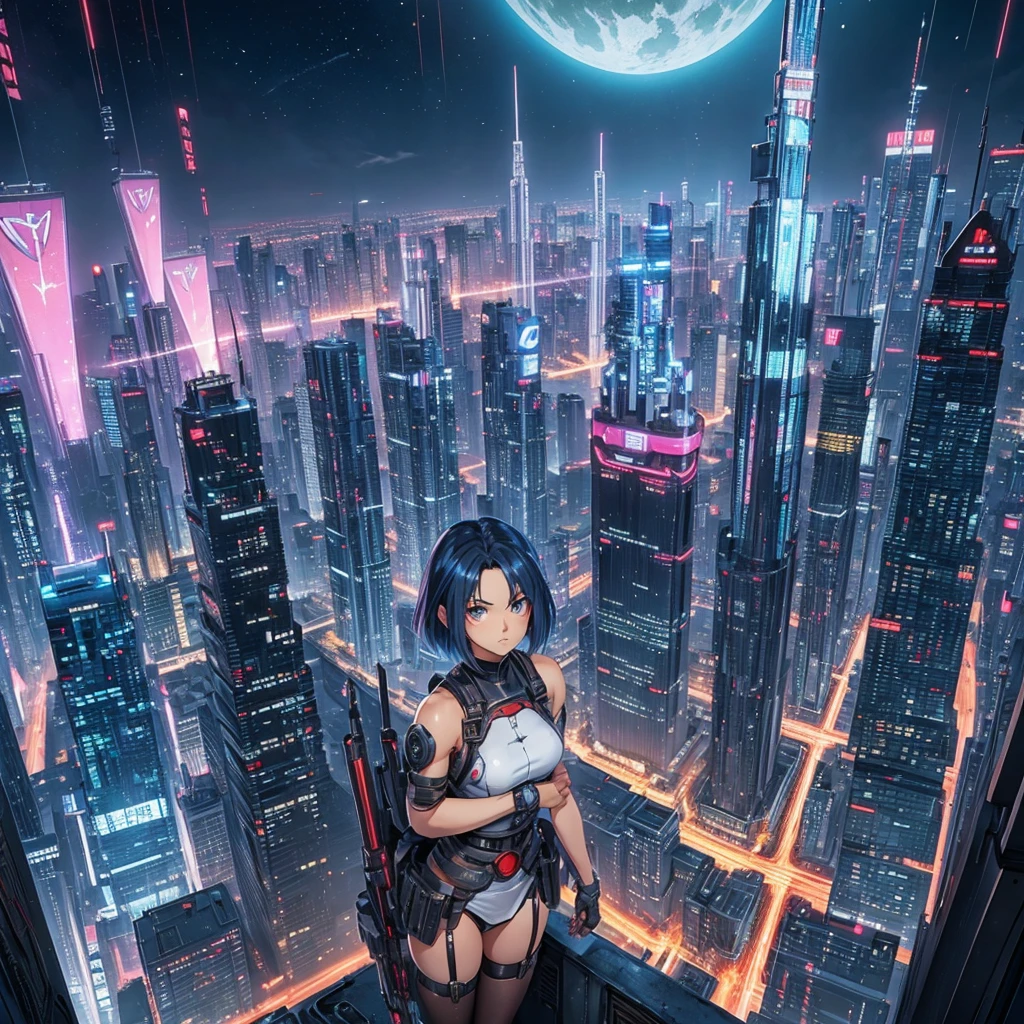 Battle angel alita and rei ayanami, you can see the city neo tokyo -3 skyline