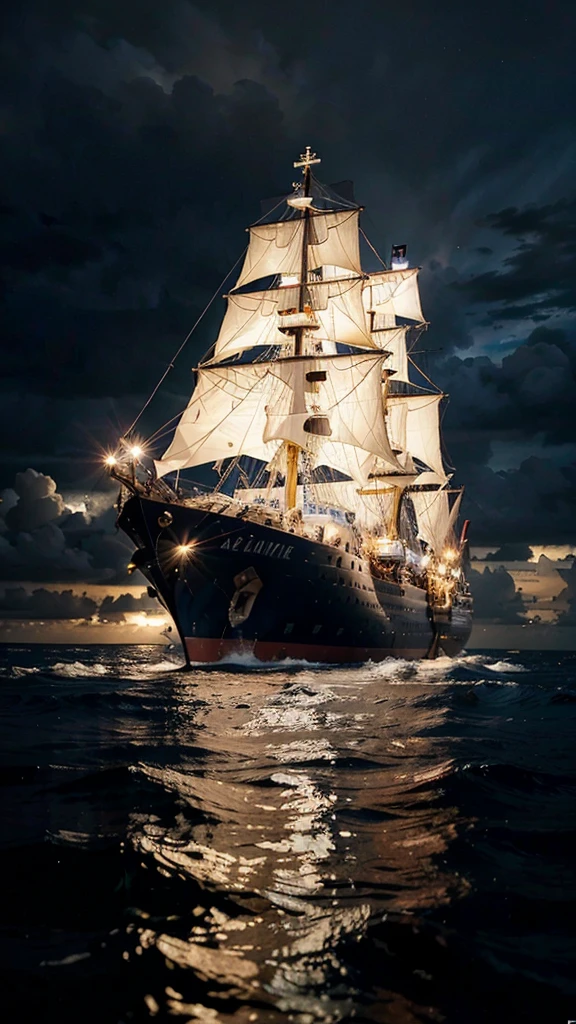 a painting of a ship in the middle of the ocean, a picture, by Francisco Zúñiga, tumblr, romanticism, jesus christ, meme, i_5589.jpeg, after the storm, 2024, foto, 32k, UHD, cinematic chromatic, cinematic lighting, global illumination, chromatic light, photorealistic, ultra detailed, iluminación onírica, dramatic, low-key lighting on a mysterious, photorealistic , ultra photoreal , ultra detailed, intricate details. 
