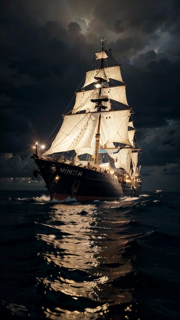 a painting of a ship in the middle of the ocean, a picture, by Francisco Zúñiga, tumblr, romanticism, jesus christ, meme, i_5589.jpeg, after the storm, 2024, foto, 32k, UHD, cinematic chromatic, cinematic lighting, global illumination, chromatic light, photorealistic, ultra detailed, iluminación onírica, dramatic, low-key lighting on a mysterious, photorealistic , ultra photoreal , ultra detailed, intricate details.