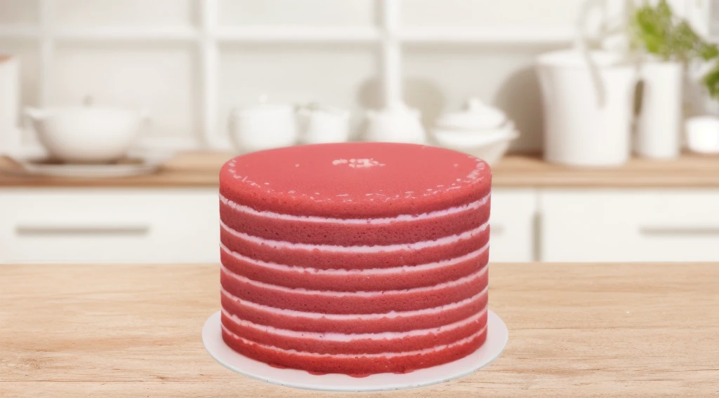 in the kitchen, on a wooden table, on a porcelain plate, a tiny sponge pink cake, the cake consists of several layers of pink sponge, between which white cream, bright lights, soft light, window light, professional lighting, light from the window, neat light, realistic texture, realistic style, detailed texture, high quality, high resolution, high quality rendering, realistic photo, brightning light, macro photo, 4k ultra HD