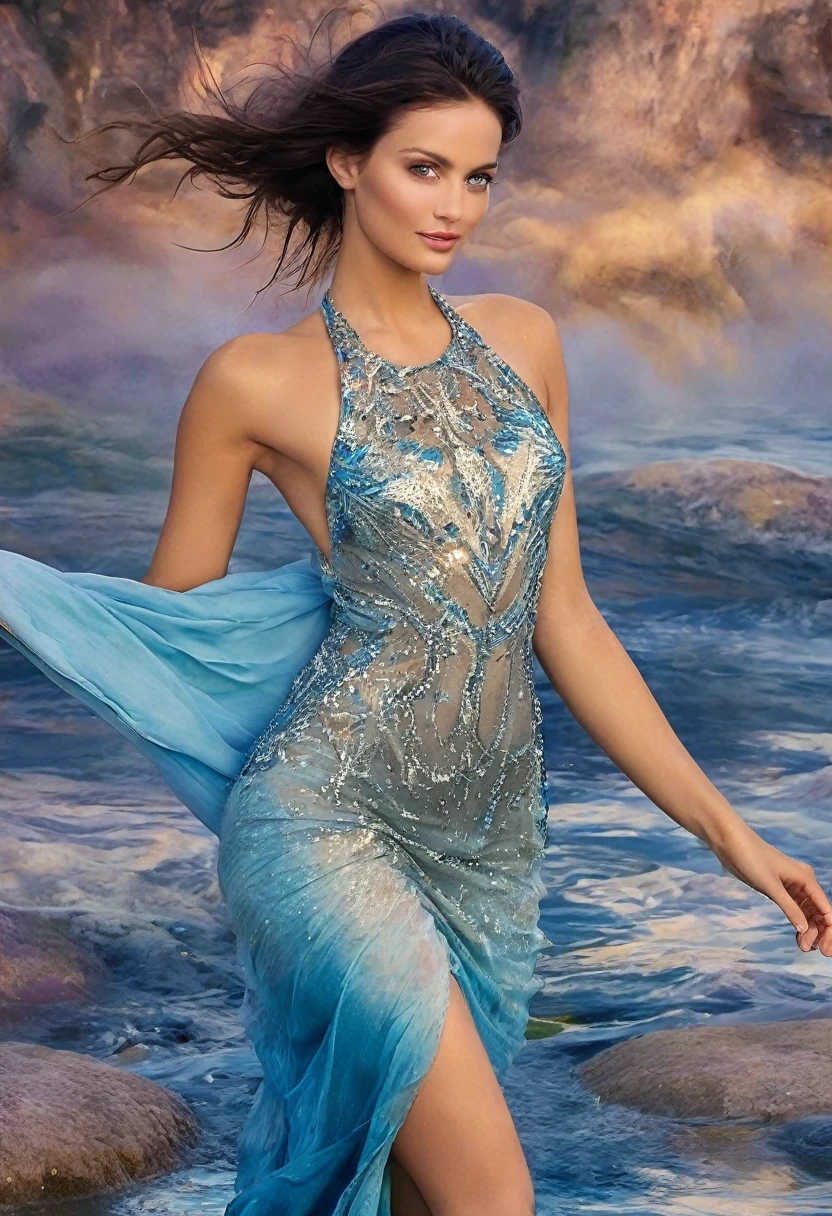 beautfull woman, dynamic pose, Smooth Movement, (water, nude, naked, showing pussy, showing tits, stream of water, controlling water:1.2), subtle smile, fully body, thin abs ,face ultra-detailed, detailedeyes, shining skin, Glossy Lips , brow, bushy eyebrows, detailed backgrounds, shades of blue, ethereal atmosphere, , (offcial art, Unity 8k papel de parede, ultra detaild, Beautiful and Aesthetic, master part ,best qualityer:1.3) 