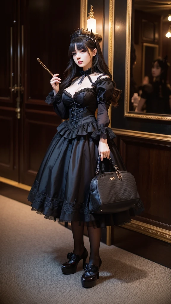 Gothic Lolita Costume、sexy、Big Breasts、Erotic、A majestic queen、holding a whip in your hand、High heels、Erotic、sadist、Beauty、Detailed and beautiful face、Beautiful standing posture