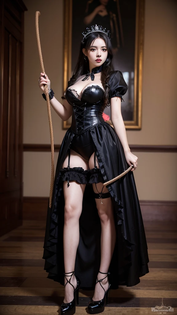 Gothic Lolita Costume、sexy、Big Breasts、Erotic、A majestic queen、holding a whip in your hand、High heels、Erotic、sadist、Beauty、Detailed and beautiful face、Beautiful standing posture