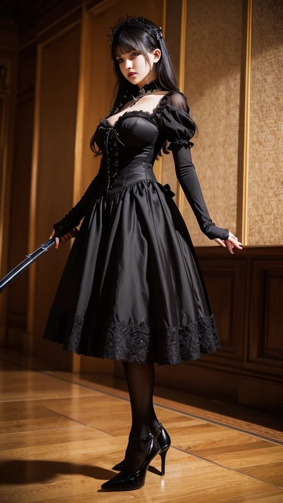 Gothic Lolita Costume、sexy、Big Breasts、Erotic、A majestic queen、holding a whip in your hand、High heels、Erotic、sadist、Beauty、Detailed and beautiful face、Beautiful standing posture