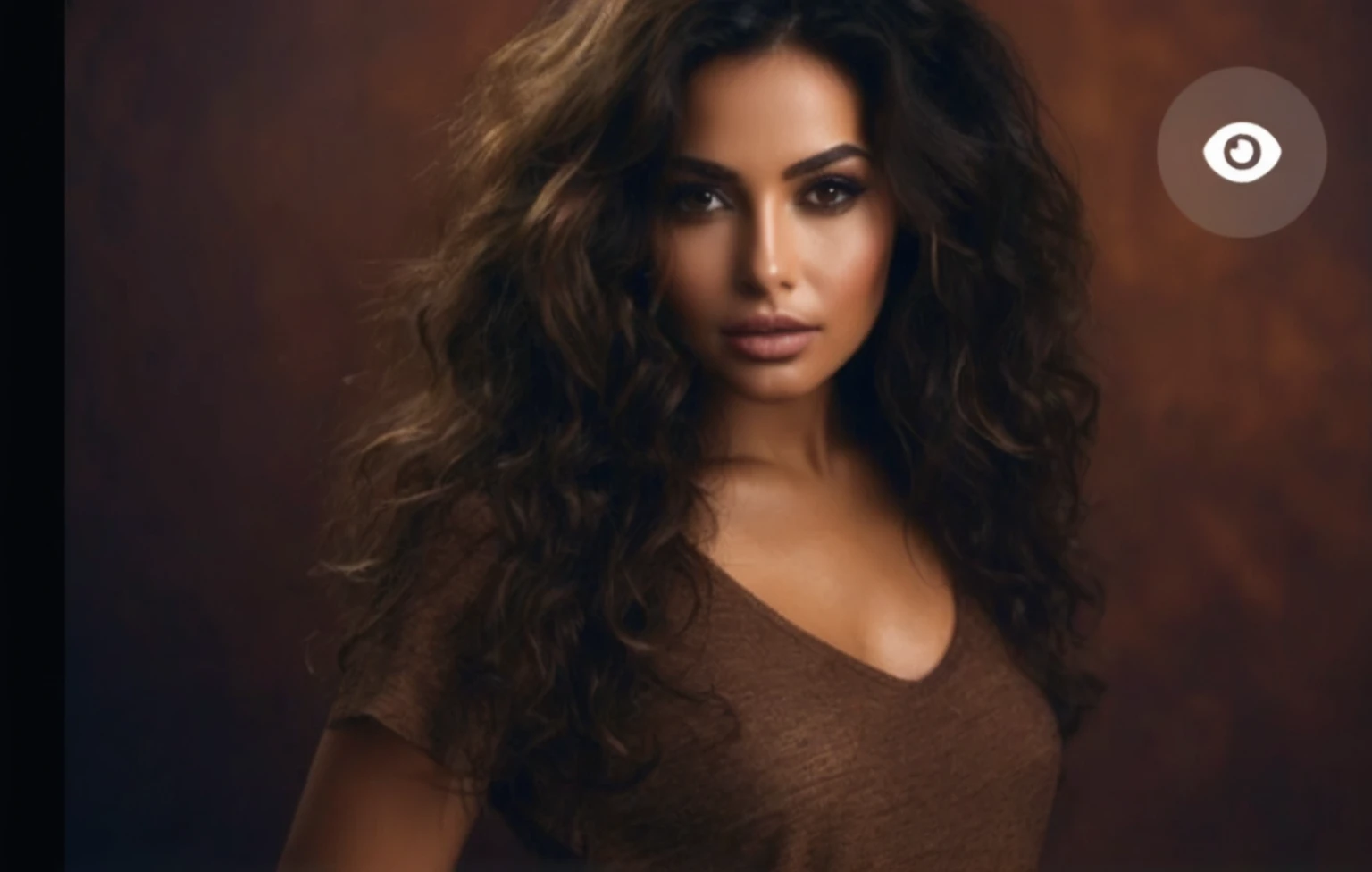 arafed femme aux cheveux longs et chemise marron posant pour une photo, gorgeous woman, grec ameera al taweel, Ameera al Taweel tanned, wavy brown hair, gorgeous beautiful woman, peau olive impeccable, photo d&#39;a pretty woman, portrait of haifa wehbe, beautiful arab woman, curly brown hair, beautiful latina face