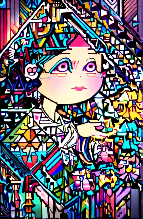(ultra-detailed background, detailed background), disorganized, High resolution, Super detailed, very detailed, 1 girl, (Bunch of flowers:1.3), (zentangle:1.2), (geometric:1.2),(colorful),pink lipstick,