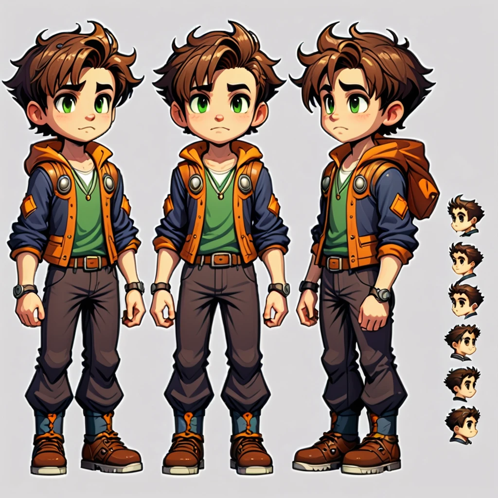 Pixel art,pixel art,Create an original character design sheet,main character of the game,boy,juvenile,#39;s outfit,natural perm,musical instrument,bard,((3 views,whole body, background,multiple views,High resolution)),multiple views,multiple poses,Active,action pose,dynamic,nice,masterpiece,highest quality,In detail,Gracefully,RPG,Famicom,Multiple characters,multiple outfits,Final Fantasy,boldly,ASSASIN , BLACK COAT , HUNTER, BLACK HOODIE, ARMOR, DARK SHADOW