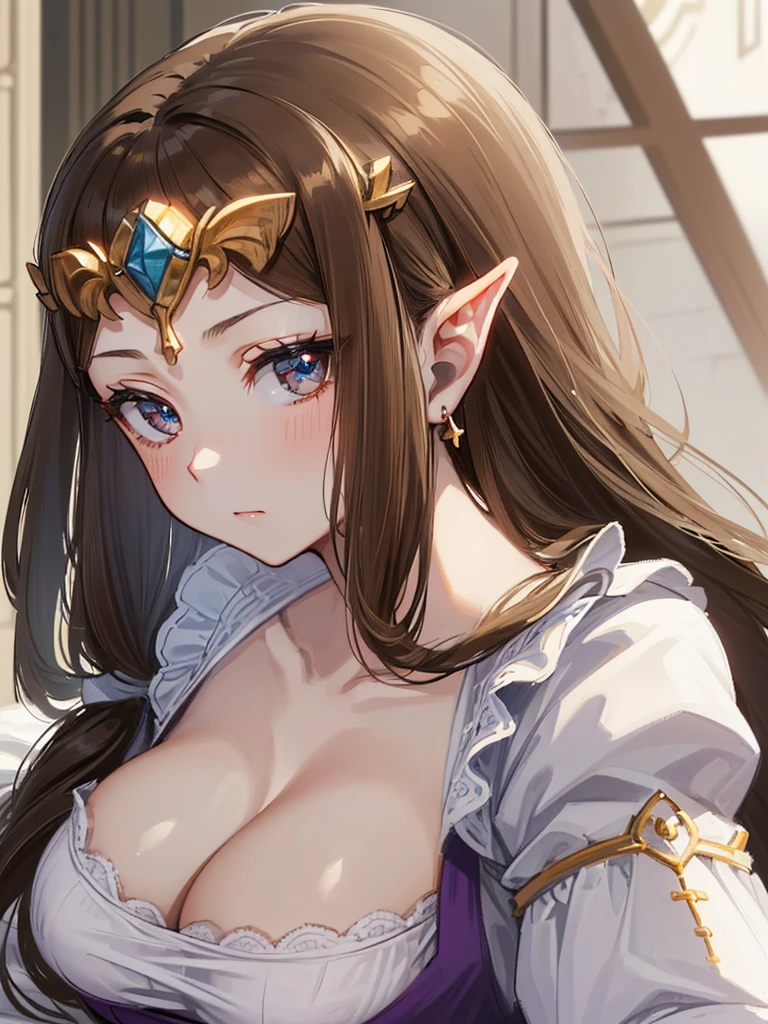 (((()))),((())),(((Side angle))),(((Expressionless))),((((Striking a sexy pose)))))),((Upper Body)),((alone)),((),Anime art style,masterpiece,(Highest quality), (Super detailed),(Very delicate and beautiful),(alone),(detailedな顔と目),Beautiful eyes like jewels,(,(((Mature Woman,Queen))),(()),((crinoline)),,((Straight long hair)),,Cleavage,(bed),length_gloves,Very gorgeous hair accessories,、(((()))),((((Adult Expressions)))),((((Beautiful Face)))),((((dress)))),(()),(((Long Hair)))),((((Straight hair)))),((Cleavage)),((((Dark brown hair)))),Princess Zelda,((chest is slightly exposed)), ((Highest quality)),,(Very detailed) ,(((((White blouse))),(()),Brown Hair,, ((Highest quality)), (Very detailed),((detailed)),(((pray))),Nintendo, The Legend of Zelda),,((alone)), ((Highest quality)), (((Portrait of a single person))), ,