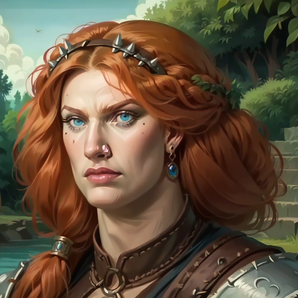 score_9, score_8_up, score_8, (masterpiece, best quality, highly detailed, realistic), source_photo, screencap, portrait of fcorn as a beautiful celtic barbarian warrior woman, barbarian outfit, glowering expression, long straight ginger hair, piercing blue eyes, facing the viewer, very close up, outdoors
 