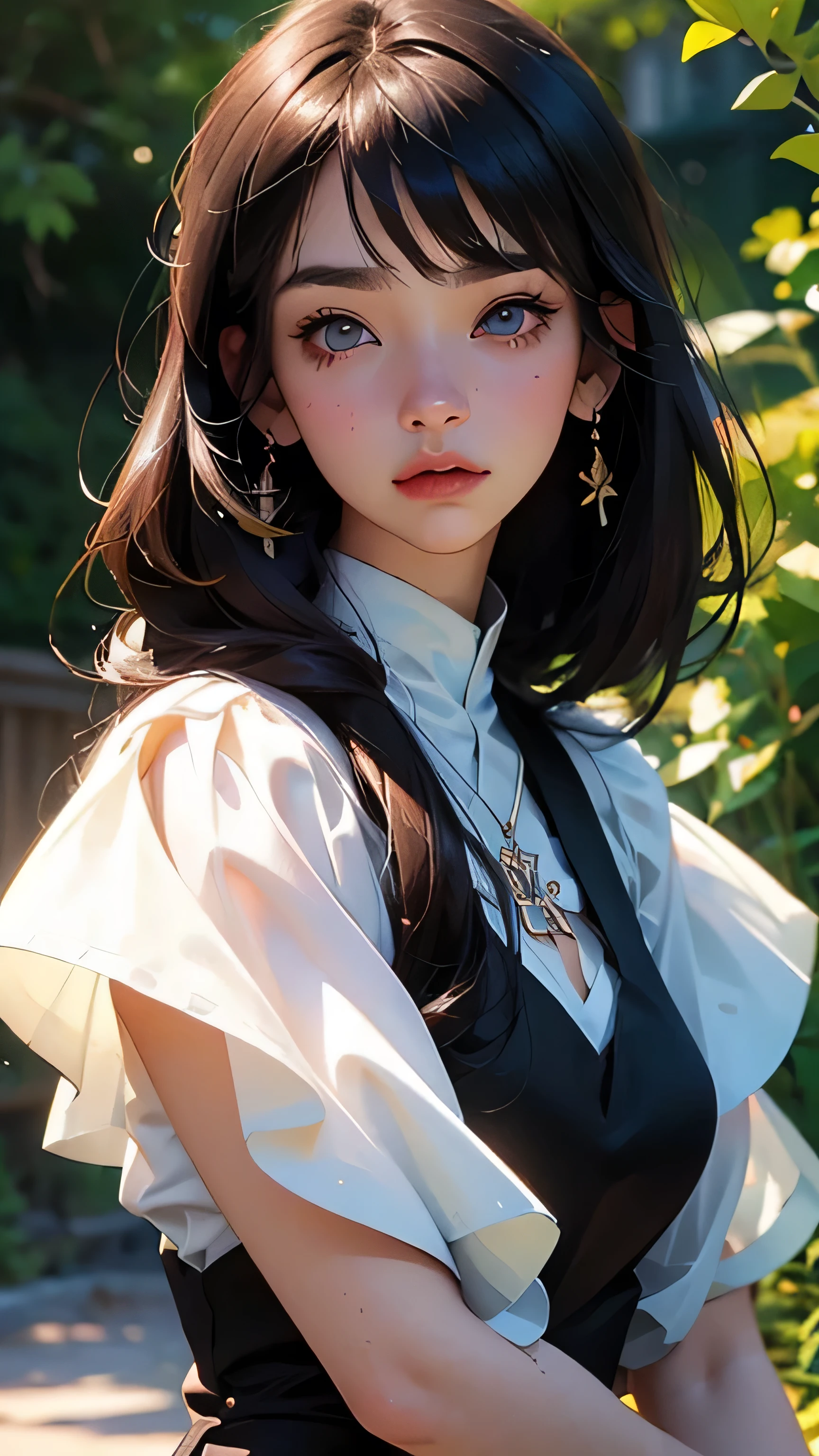 animemanga girl，Long black hair，whiteskirt, Delicate and beautiful eyes, guweiz, guweiz on pixiv artstation, detailed digital anime art, Beautiful anime girls, guweiz on artstation pixiv, Anime style 4k, Guys, a beautiful anime portrait, detailed portrait of an anime girl, detailed anime art, beautiful anime woman