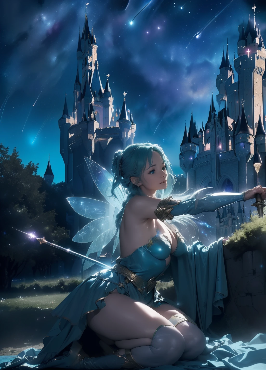 (masterpiece、Highest quality、Highest quality、Official Art、Beautiful and beautiful:1.2)、(One girl:1.3)Hatsune Miku、Twin tails,Beautiful breasts,(masterpiece, Highest quality:1.3), lease, Seiken Densetsu 3, 1 Girl, (Upper Body:1.3), (View your viewers:1.3), (With a long spear, in a fighting pose:1.3), (Cinema Lighting, fairy tale, Realistic, dream-like, Enchanting atmosphere:1.5), (A fantastic and beautiful night sky, Medieval battlefield in front of a fantasy castle:1.5),