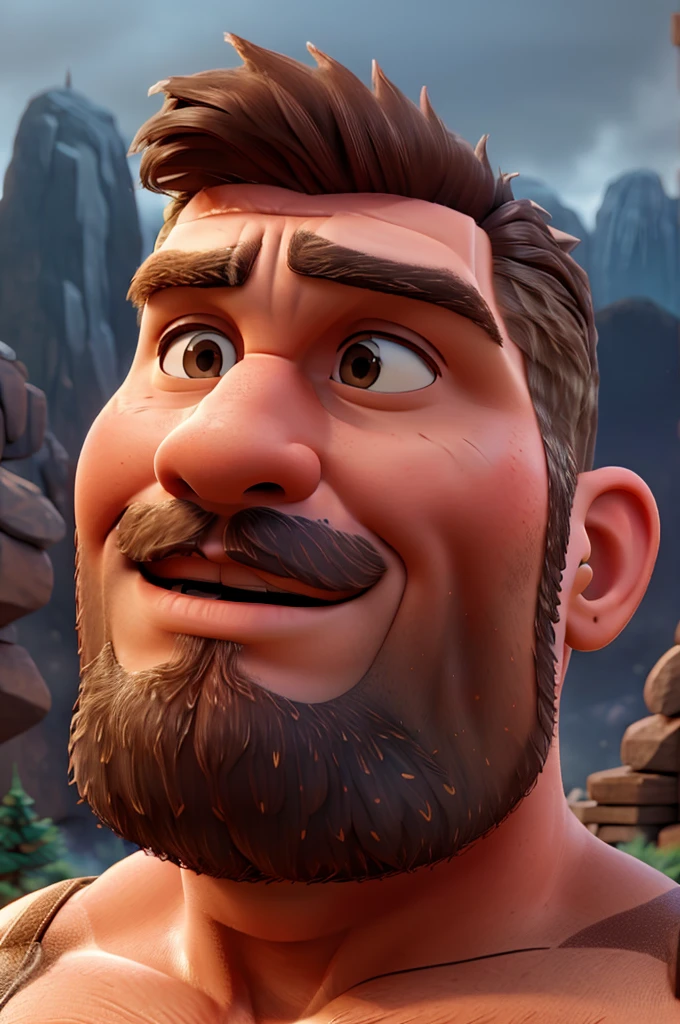 a muscular giant lumberjack, paul bunyan, huge axe, big brown boots, detailed face with strong features, powerful physique, rugged outdoor background, dramatic lighting, cinematic composition, photorealistic, 8k, highly detailed, (best quality,4k,8k,highres,masterpiece:1.2),ultra-detailed,(realistic,photorealistic,photo-realistic:1.37),HDR,UHD,studio lighting,ultra-fine painting,sharp focus,physically-based rendering,extreme detail description,professional,vivid colors,bokeh