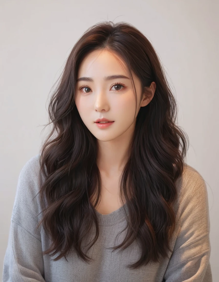 Best Quality, 8k, Masterpiece, (Portrait: 1.3), (photo realistic:1.4), (hyper realistic:1.4), Sharp Focus, looking at viewer, (smoother lighting:1.1), (increase cinematic lighting quality:0.9), realistic lighting, backlighting, light on face, ray trace, (brightening light:1.2), (Increase quality:1.4), sharp detail, (best quality real texture skin:1.4), finely detailed eyes, black_eyes, finely detailed face, 25 year old Korean woman