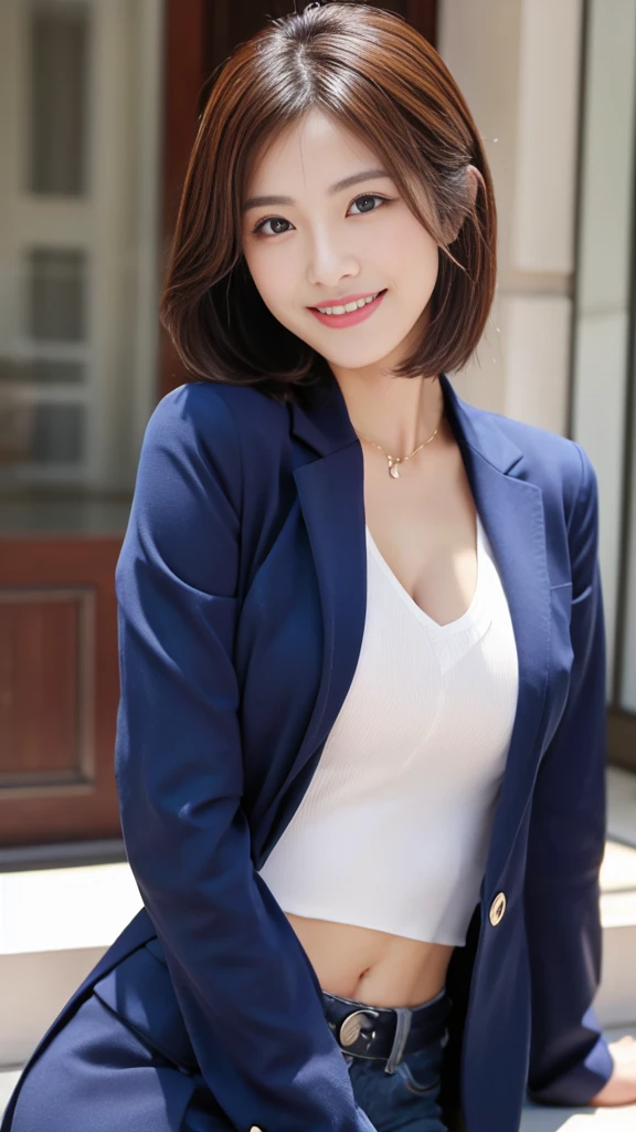 (Highest quality、16K、masterpiece、Realistic、Very detailed、Beautiful in every detail、Ray Tracing)、photograph、
At the office、((遠くからwhole bodyが写るように撮影))、
Beautiful Asian Woman、Japanese women、25-year-old female model、(((whole body))、blazer、
(Detailed face、The Golden Ratio of Beauty)、A kind smile、Brown Hair、((Medium Bob Hair))