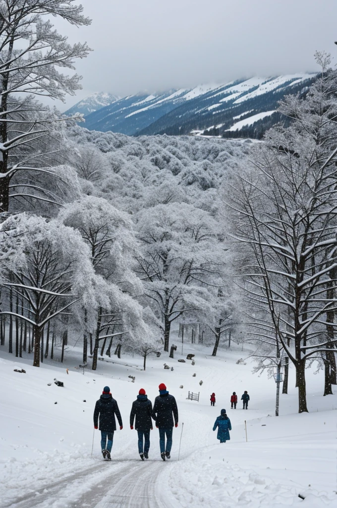 Snow view and waling people