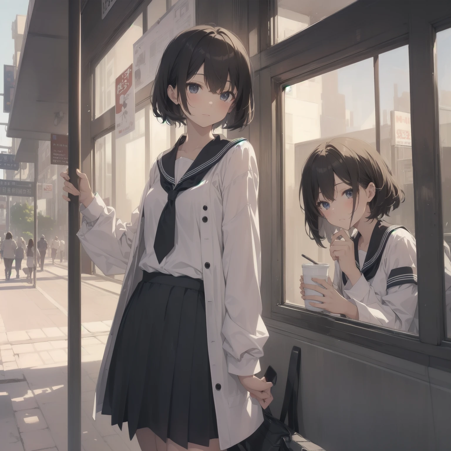 ultra-absurdres-Top quality by artist God, ultra-detailed, high resolution, anime moe artstyle, best anime 8k konachan wallpaper, pixiv contest winner, pool:2810, perfect anatomy,break, 1girl, (Please draw a girl walking sleepily to school alone. )break,(Solo,little female, 13-year-old:1.3),Full limbs, complete fingers,a junior high school student, (very short hair), short cut, flat chest, , small butt, small black eyes, beautiful detailed eyes, well-proportioned iris and pupils, expressive eyes, highres detailed hair, soft expression, salor school_uniform, sailor collar, serahuku, bow, pleated skirt,(Detailed Lighting), (Detailed background), in the School commute route. break,super detailed skin, Best cinematic lighting powered by famous artist, 8k,beauty illustration,photoshop_(medium),very aesthetic,break,((artist:sincos )), artist:clamp ,artist:carnelian ,artist:kantoku ,
